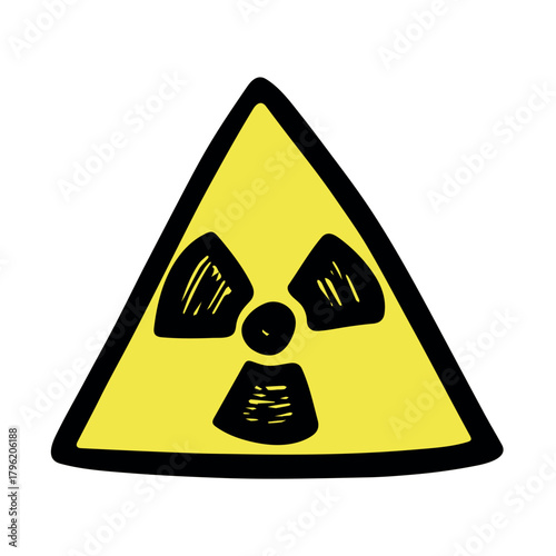 Hand drawn radiation sign Nuclear radiation hazard symbol Radioactive danger warning sign clipart in doodle style Nuclear safety Radioactive waste Single element for print, web, design, decor
