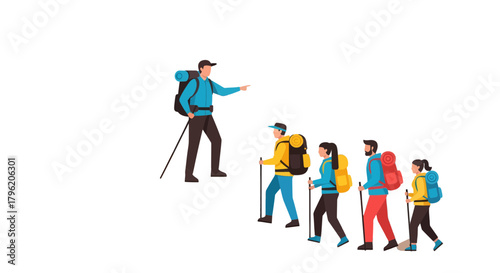 Adventurous Group Hiking Through the Wilderness Against a Dark Backdrop Destination