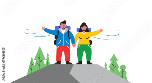 Adventurous Couple Enthralled by Nature's Allure Embarking on a Hiking Expedition