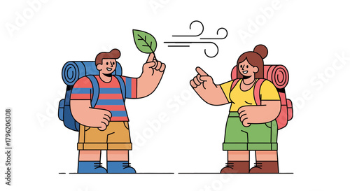 Adventurous Couple Discovering Nature and Experiencing Joy on Their Backpacking Journey