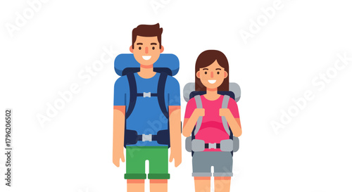 Adventurous Couple Ready For Their Hiking Expedition Into Spectacular Wilderness