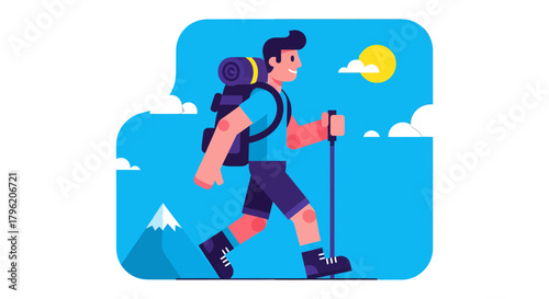 Adventurous Hiker Explores the Trail on a Sunny Day Adventure with Hiking Gear