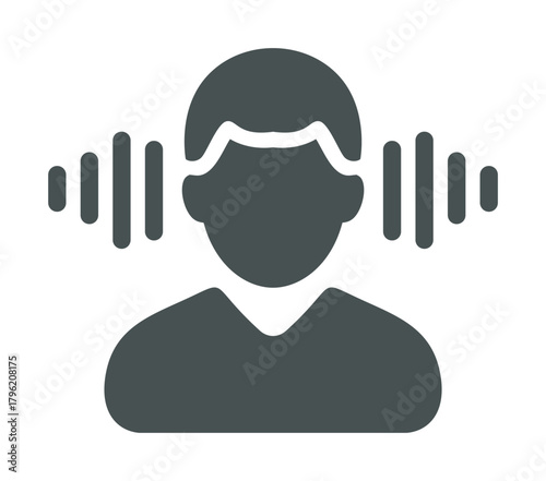 Person listening vector icon, sound waves around head, simple flat style — stock vector