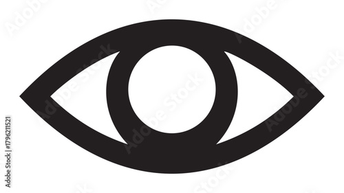 Eye symbol vector, bold geometric black outline on white background — stock vector
