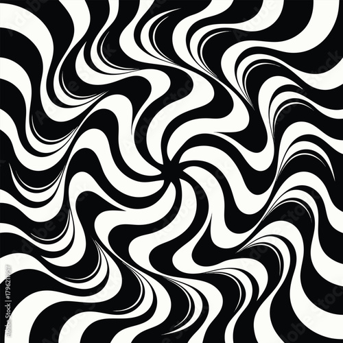 Black and white swirling abstract optical illusion pattern