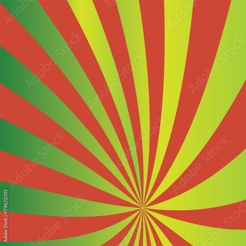 Vivid red and green rays emanate, creating a captivating gradient background in a circular form