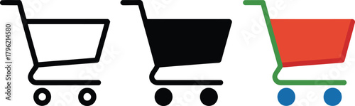 Shopping Cart Icons Set Outline Solid Color trolley , shopping cart, trolley, icon, symbol, commerce,