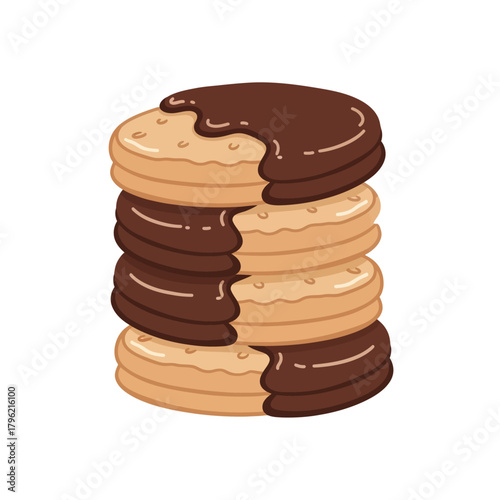 Stack of delicious biscuits partially covered in rich dark chocolate, a delightful baked treat