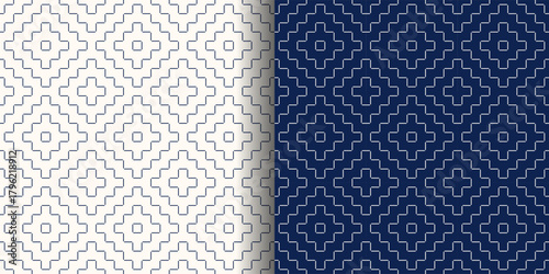 刺し子風シームレスパターン　日本の伝統文様、柿の花