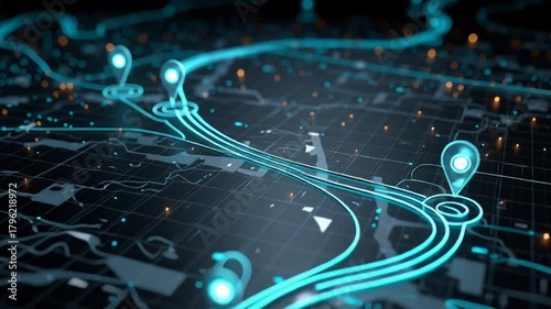Navigating Digital Routes Glowing Location Markers on Modern Circuit Board