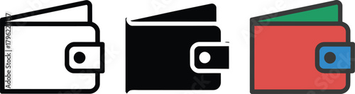 Three Wallet Icons in Various Styles money finance , wallet, money, finance, cash, credit card, icon, 