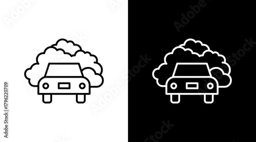 Automobile Pollution White Icon Set Design