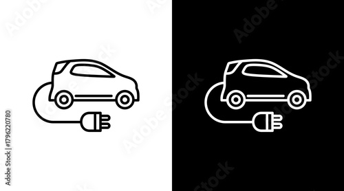 Electric Car White Icon Set Design