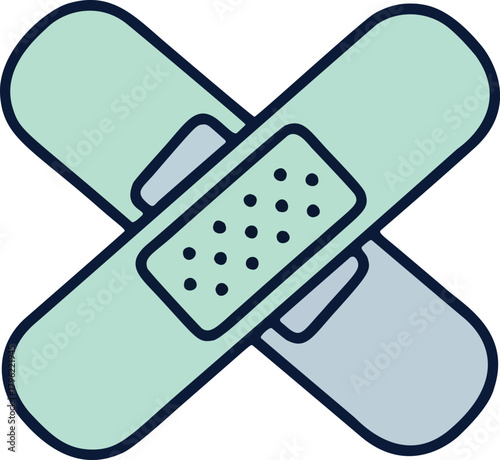 Two crossed adhesive bandages on a transparent background