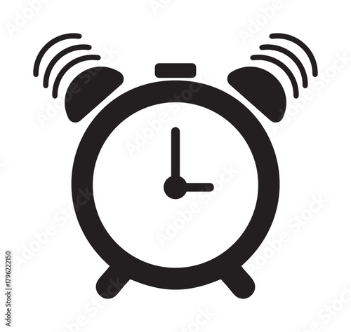 Alarm clock vector icon, classic ringing bell, bold black silhouette — stock vector