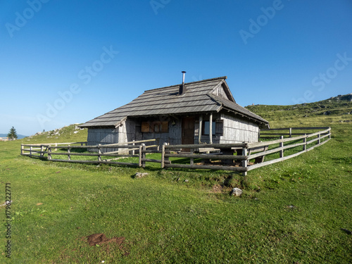 Velika Planina, Slovenia mountains with view on high peaks of Alps