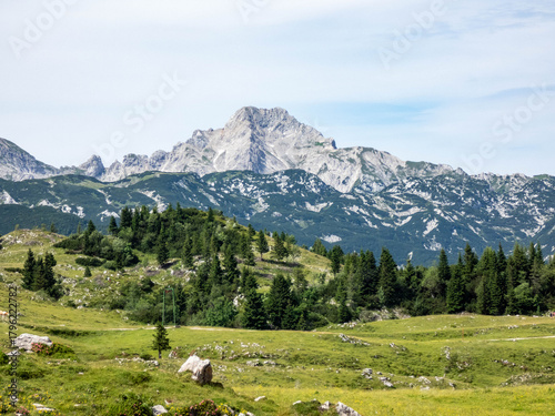 Velika Planina, Slovenia mountains with view on high peaks of Alps