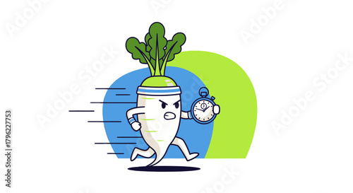 Animated Vegetable Race Against Time Demonstrating Speed and Punctuality Concepts in Cartoon Form