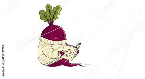Animated Vegetable Reading A Book Under The Sun's Rays With A Simple Black Background