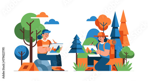 Artistic Adventurers Capturing Scenic Landscapes Through Creative Artistic Expression