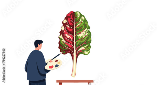 Artistic Representation of Leaf Painting on Canvas with Vibrant Color Infusion