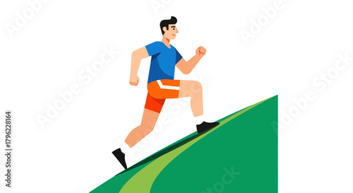 Athlete Climbing A Green Hill, Against A Black Background, Achieving Progress Rapidly