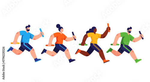 Athletic Individuals Engaged in Relay Race Showing Teamwork And Competitive Spirit