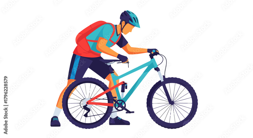 Obraz premium Bicycling Through The Night: Animated Mountain Biker And Its Vibrant Cycle