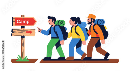 Adventurous Trio Seeking Camp: A Drawn Depiction of Outdoor Exploration and Wilderness