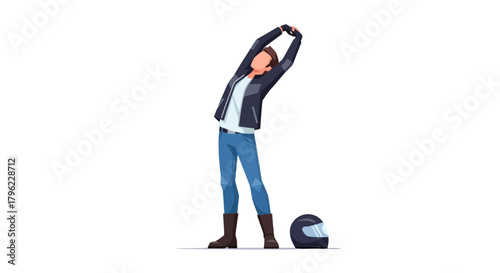 Biker Stretching Before Ride, A Relaxed Rider Ready For The Adventure Ahead