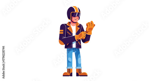 Biker Prepping for Adventure: A Modern Illustration on Black Background