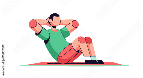 Animated Exercise Illustration: A Person Doing Crunches against A Black Background