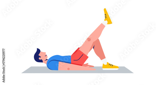 Animated Illustration Of A Man Doing Leg Raises Exercise On A Yoga Mat