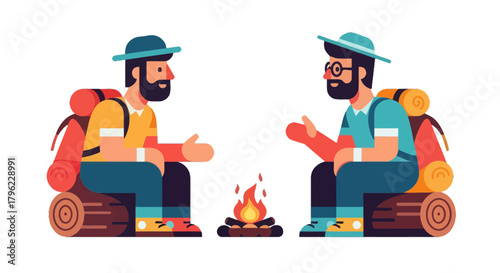Campfire Conversation: Two Adventurers Sharing Stories Amidst Nature's Embrace