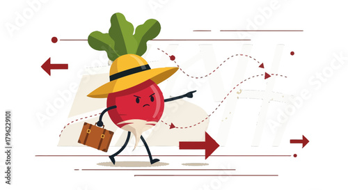 Animated Radish Adventurer Embarks on an Exciting Journey Against a Bold Black Backdrop