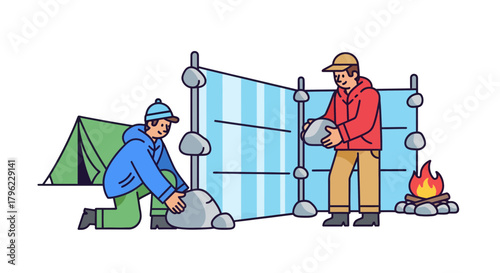 Camping Adventure: Crafting a Shelter and Igniting a Campfire for Wilderness Enjoyment