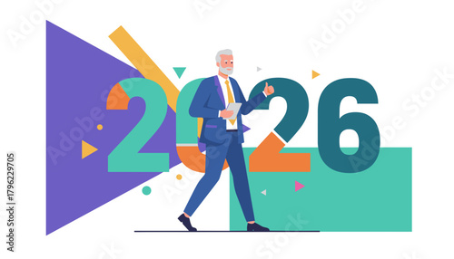 Senior executive celebrates success for the year 2026 with a thumbs up Modern business future