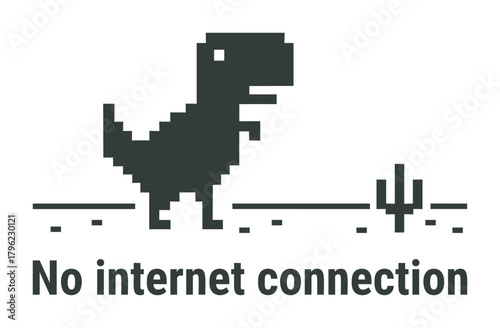 Dinosaur pixel art vector, Chrome offline game style with no internet connection message — stock vector