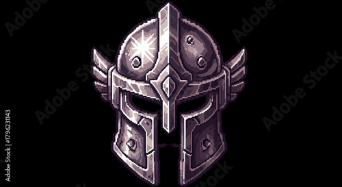 Stylized metallic warrior helmet with wings and shining detail on a dark background, resembling a game asset or icon.