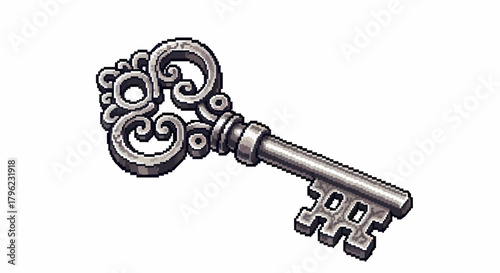 Ornate vintage skeleton key with intricate design and metallic texture.