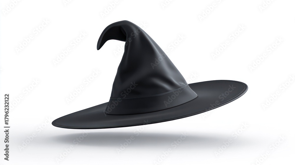 Fototapeta premium Black witch hat isolated on white