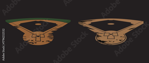 Collection of baseball diamond icons with textured and vintage styles