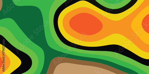 Abstract background with colorful wavy topographic contour lines in green, yellow, and orange.