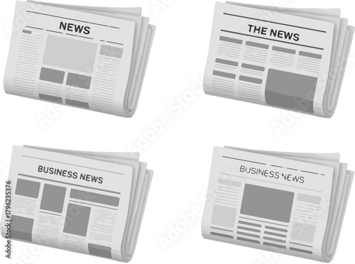 Set of newspapers with different headlines stacked for media and publication