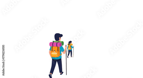 Cartoon People Hiking On a Journey Against a Black Background Showing Movement