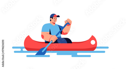 Canoeing Through The Water: A Cartoon-Style Illustration Of Paddle Boating Outdoors