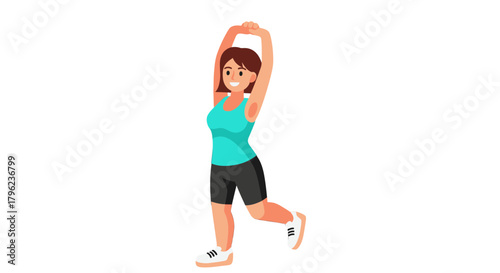 Cartoon Woman Stretching Her Arms, Preparing For Intense Workout On Black Background