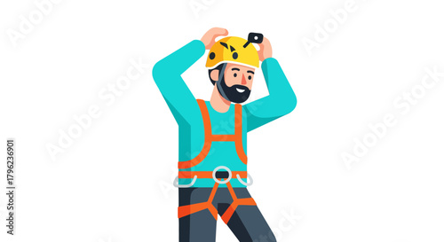 Cartoonish Climber Preparing For Adventure On Black Background Or High-Risk Activity