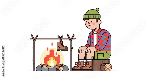 Cartoon Camping Adventure Depicting A Cozy Moment By A Campfire At Night