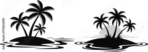 Set of different black tropical island isolated vector transparent background